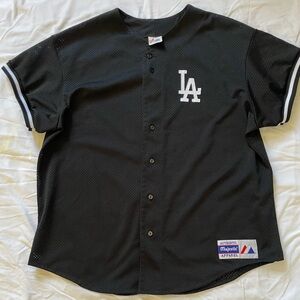Majestic Black Los Angeles Dodgers Button-Up Mesh Jersey with White LA Logo